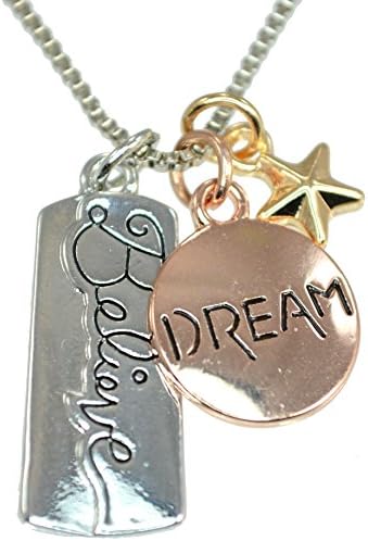 New Inspirational Inscribed Believe Dream Silvertone Goldtone 18 Inch Box Chain Necklace 885