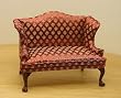 Dollhouse Miniature Cherry Pink Satin Sofa with Queen Anne Legs