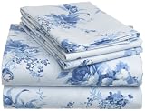 Pike Street 135-Gram Printed Flannel Twin Sheet Set, Blue Bouquet