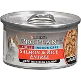 Pro Plan Canned Cat Food, Adult Indoor Salmon and Rice Entrée (Pack of 24 3 Ounce Cans)