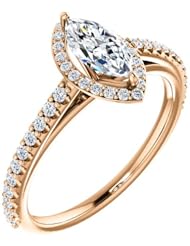 14K Rose Gold Marquise Cut Diamond Halo-Style Ring -- LIFETIME WARRANTY