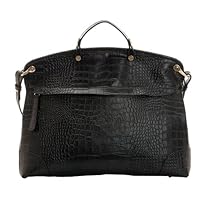 Hot Sale Fineplus Women's 100% Leather Crocodile Grain Shoulder Strap Tote Bag Black