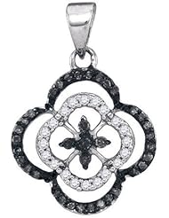 0.25 Carat (ctw) 10K White Gold Round Black & White Diamond Ladies Micropave Pendant 1/4 CT