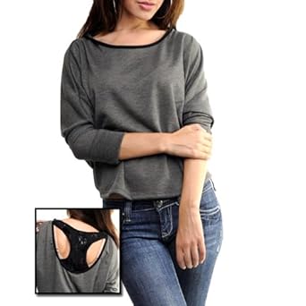 Olive & Black Casual Sweater Top With Racer Back Lace Detail