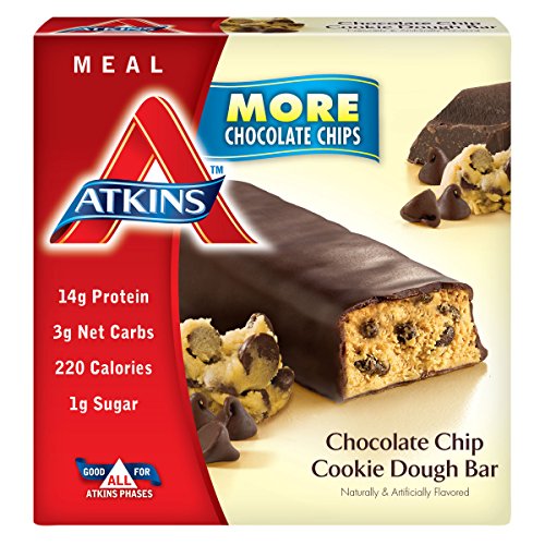 Atkins Meal Bar, Chocolate Chip Cookie Dough, 5 Bars (Pack of 6) Food
