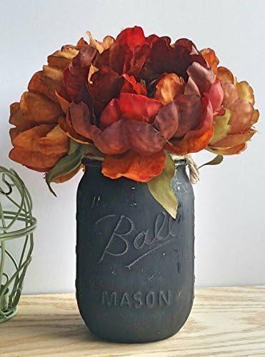Hand Painted Distressed Black Mason Jars with Jute Bow, Pint Size
