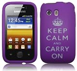 KEEP CALM AND CARRY ON LASERED SILICONE CASE PURPLE FOR SAMSUNG GALAXY Y S5360 WITH SCREEN PROTECTOR