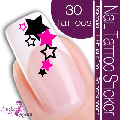 Nail Tattoo Sticker Stern / Sterne - schwarz / pink Preisvergleich