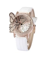 Stylish Rose Gold Lady Women Girl Crystal Butterfly White Leather White Wrist Watch WK1156