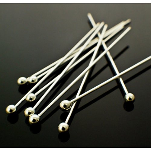 200 Silver Plated Solid Brass Headpins Head Ball Pins- Jewelry Making Findings- 50mm or 2