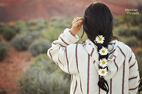 Mexican Threads Jerga Baja Hoodie Poncho Drug Rug Hoodie Unisex White Mint Red Small