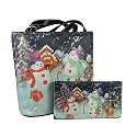 Womens Christmas Snowman Bucket Handbag Purse w/ Matching Wallet in Choice of Holiday Patterns