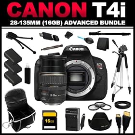 Canon EOS REBEL T4i 18.0 MP CMOS Digital Camera Full HD Movie Mode (Body Only) + Canon EF 28-135mm f/3.5-5.6 IS USM Standard Zoom Lens for Canon SLR Cameras (16GB Advanced Bundle Kit) - 2562A002, 6558B001