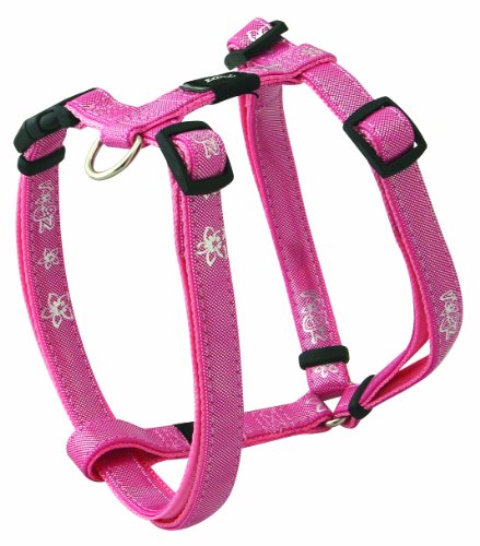 Rogz Pupz Zing Adjustable Zip Zap Puppy H-Harness, Small .375-Inches, Pink Bling Design