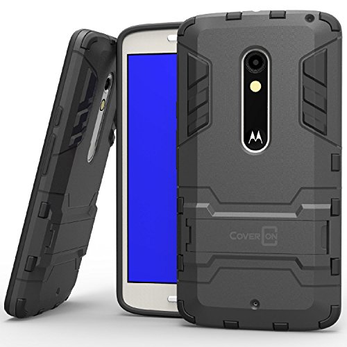 Motorola Droid Maxx 2 Case Moto X Play Case, CoverON® [Shadow Armor Series] Hard Slim Hybrid Kickstand Phone Cover Case for Motorola Droid Maxx 2 / Moto X Play - Gray (Gunmetal) & Black