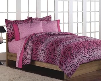 Girls Teen Hot Pink Zebra Print Comforter Set