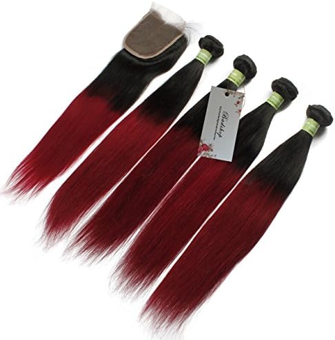Badshop 8A 1B/BUG Ombre Hair Extensions With Closure Malaysian Straight Virgin Hair 3 Bundles Virgin Hair 3PCS Hair With 1 PC Lace Closure Unprocessed Remy Human Hair ( 10 with 10x3 )