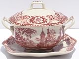 Red Toile Castle Scene Individual Casserole with Liner Tray