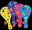 12 Wooden Neon Paddleball Games - great kids game party favors for Birthday or LUAU