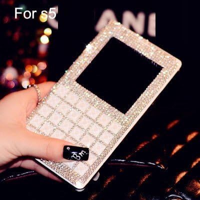 Sexy Case White Luxury Bling Rhinestone Diamond for Samsung Galaxy S5 Window Wallet Card Holder Pu Leather Smart Case Cover