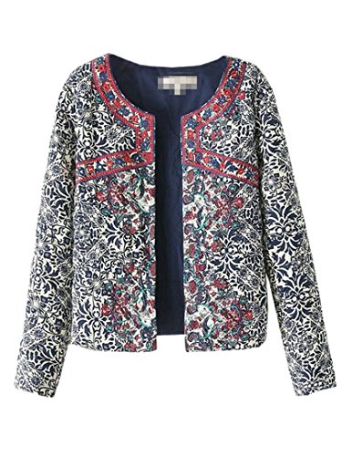 Persun Women Vintage Ethnic Print Long Sleeve Quilted Jacket Coat
