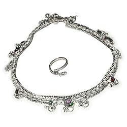Ankle Bracelets Silver Toe Ring Pair for Women 10.25 inches (anklts531)