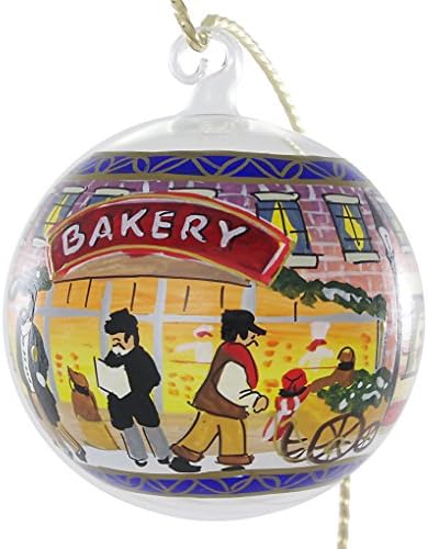 "Christmas European Street" Glass Hand Painted Christmas Ball. Made in Austria.