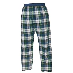 Campbell Blue Green White tartan plaid check flannel cotton pants for lounging, sleep, sports. Unisex relaxed fit, exposed elastic waist