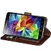 Arae Slim Flip Folio PU Leather Wallet Case for Galaxy S5 i9600, Brown