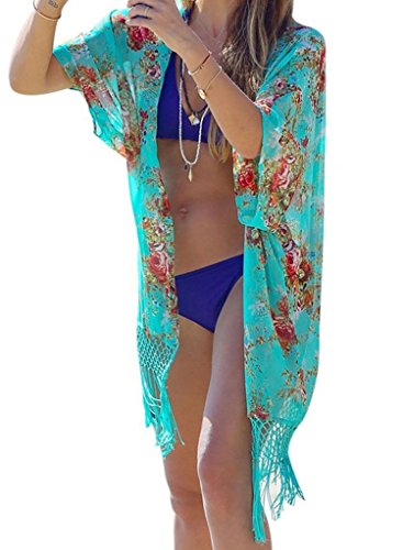 Rainlover Women's Fashion Swimwear Tassel Kimono Bikini Cover Up Beach Dresses
