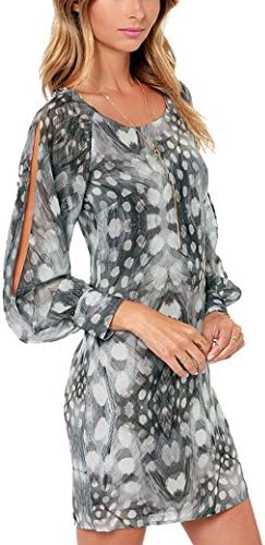 hodooyee Black Swan Elegant Long Sleeve Round Neck Dresses Size S Grey