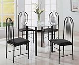 5pc Metal Dining Table & Chairs Set Black Finish