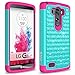 LG G3 Case, RANZ® Hot Pink/Teal Spot Diamond Studded Bling Crystal Rhinestone Dual Layer Hybrid Cover Silicone Rubber Skin Hard Case For LG G3