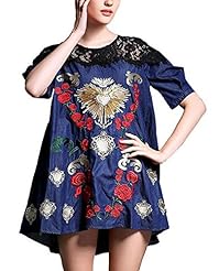 Lace Denim Short Sleeves Mini Dress 