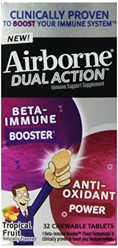 Airborne Dual Action Beta Immune Booster and Anti-Oxidant Immune Support Supplement, Tropical, 32 Count
