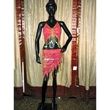Pink Bra Choli Hip Wrap Scarf Coin Bellydance Costume M