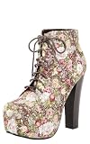 Victoria1 Floral Wooden Heel Boots BROWN