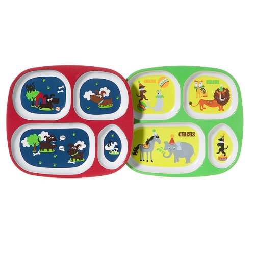 4-pc. Melamine Divided Plate Set - Dog Circus by Grand Bonanza