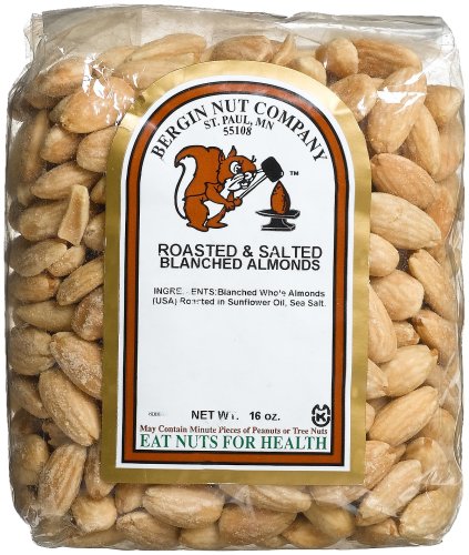 Bergin Nut Company Almonds Whole Blanched, Roasted Salted, 16-Ounce Bags (Pack of 2) by Bergin Nut Company