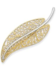 14k Two-Tone Filigree Leaf Pin