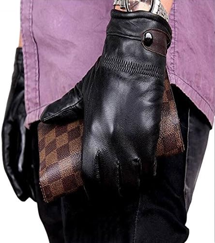 Calain Kalain Men's Leather Gloves Stylish Winter Lambskin Leather Glove Black S