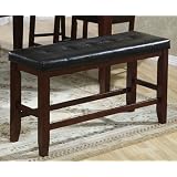 Counter Height Bench Black Leather Like Vinyl Rustic Oak Finish