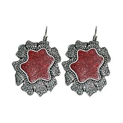 Wine Spill Red Coral Metal Earrings