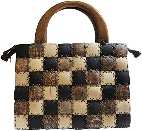 Exotic Elegance 8x6 Pcs Rectangular Mosaic Coconut Shell Brown Hand Bag.