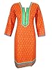 Womans Indian Orange Cotton Tunic Designer Printed Caftan Dress Small