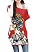 Allegra K Women's Short Sleeve Portrait Pattern Tunic Top Bright Red XL