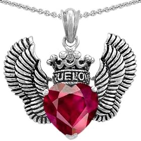 Genuine TRUE LOVE (tm) 925 Sterling Silver Created Ruby Heart With Crown and... by