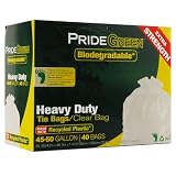 PrideGreen Biodegradable 45-50 Gallon Heavy Duty Clear Trash Bags with Ties, Pack of 2 (80 Bags)