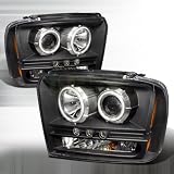 2005-2007 Ford F250, 2005-2007 Ford F350 CCFL Halo Projector Headlights Black by Instyleparts
