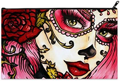 Woman Zipper Closure Medium Coin Purse Pouch Cosmetic Makeup Bags With Sugae Skull Girl Pattern